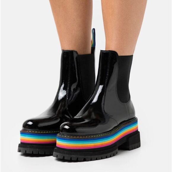 Kurt Geiger London, Lug Sole Rainbow Platform Combat Boots - Picture 7 of 9